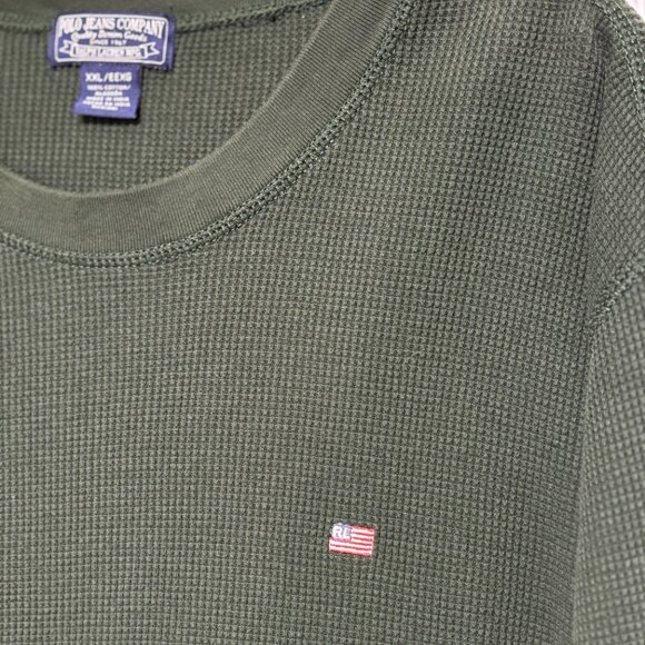 Polo Jeans Co Ralph Lauren Thermal Waffle Knit Forest Green Mens XXL Logo - Picture 2 of 5